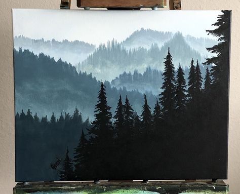 Pine Tree Painting, Pine Tree Art, Painting Background, Mountain Forest, Easy Canvas Painting, Forest Painting, Acrylic Painting Tutorials, Simple Acrylic Paintings, Forest Art