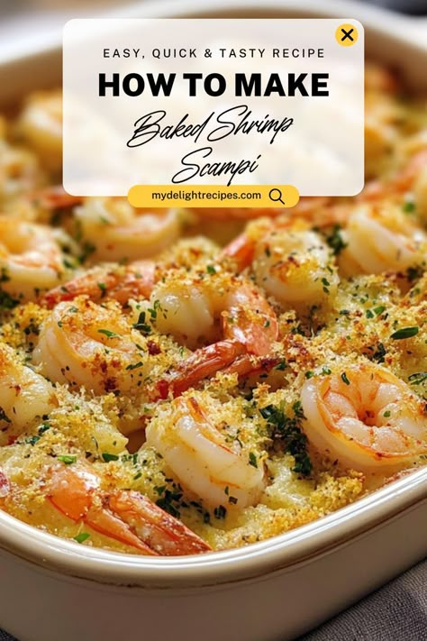 Treat yourself to this delicious baked shrimp scampi that’s both quick and elegant! With a buttery garlic sauce and perfectly baked shrimp, it’s an easy dish that’s perfect for impressing guests or enjoying a fancy dinner at home. Fancy Dinner At Home, Buttery Garlic Sauce, Easy Baked Shrimp, Quick Shrimp Recipes, Garlic Shrimp Scampi, Cooked Shrimp Recipes, Baked Shrimp Recipes, Easy Shrimp Scampi, Baked Shrimp Scampi