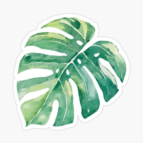 Monstera Sticker, Tropical Stickers, Leaf Stickers, Green Stickers, Leaf Sticker, Stickers Watercolor, Summer Stickers, Leaf Watercolor, Sticker Design Inspiration