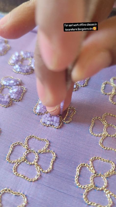 Rajesh Manju | Cut beads loading work🥰 | Instagram Cut Beads Aari Work Design, Bead Work On Fabric, Cut Beads Work, Beads Embroidery Designs, Bead Work Embroidery, Beading Designs, Diy Hair Accessories Ribbon, Hand Work Design, Embroidery Fashion Detail