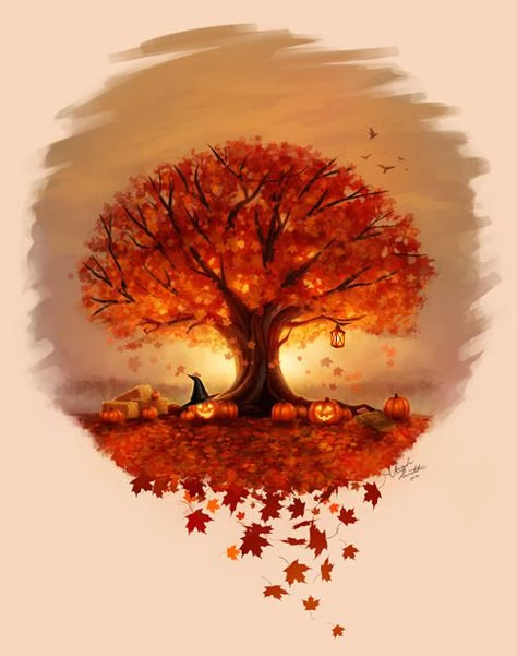 Maple Tree Tattoos, Autumn Tattoo, I Love Autumn, Halloween Tree, Autumn Love, Image Nature, Autumn Tree, Love Autumn, Pumpkin Painting