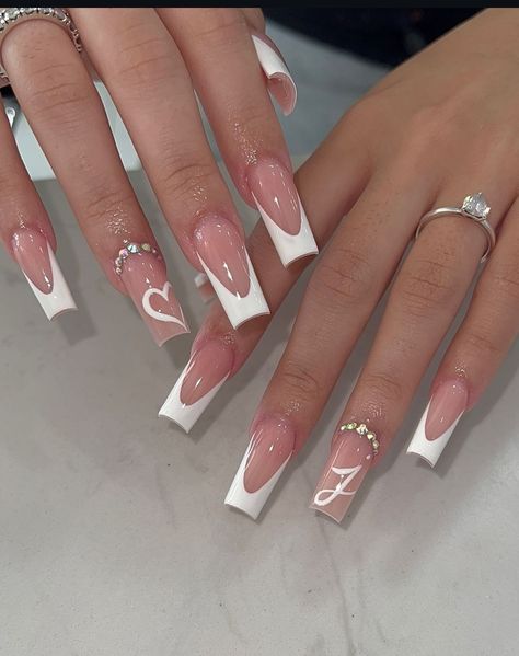 Coffin French Tips, Coffin French, Hoco Nails, Square Neck Long Sleeve, Spring Nail Designs, Nagel Tips, French Tip Acrylic Nails, Girly Acrylic Nails, Dope Nail Designs