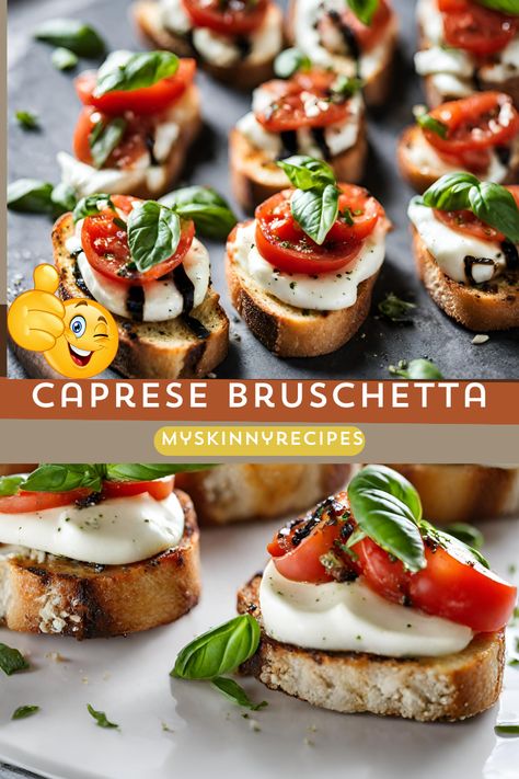 Indulge in the perfect blend of flavors with our Caprese Bruschetta recipe! Crispy baguette slices topped with ripe tomatoes, creamy mozzarella, fresh basil, and a drizzle of tangy balsamic glaze. A mouthwatering appetizer for any occasion!#myskinnyrecipes  #CapreseBruschetta #AppetizerIdeas #EasyRecipes Burrata Caprese Appetizer, Caprese On Baguette, Bruschetta Cheese Ball Recipe, Tomato Basil Mozzarella Appetizers Balsamic Vinegar, Brusetta Appetizer With Cheese, Caprese Bruschetta Recipe, Easy Burrata Appetizer, Brushetta Appetizers Mozzarella, Baggett Bread Appetizer