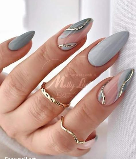 Goth Spring, Grey Gel Nails, Nails Goth, Gray Nails, Classy Acrylic Nails, Almond Nails Designs, Nails Blue, Diy Spring, Nails Diy