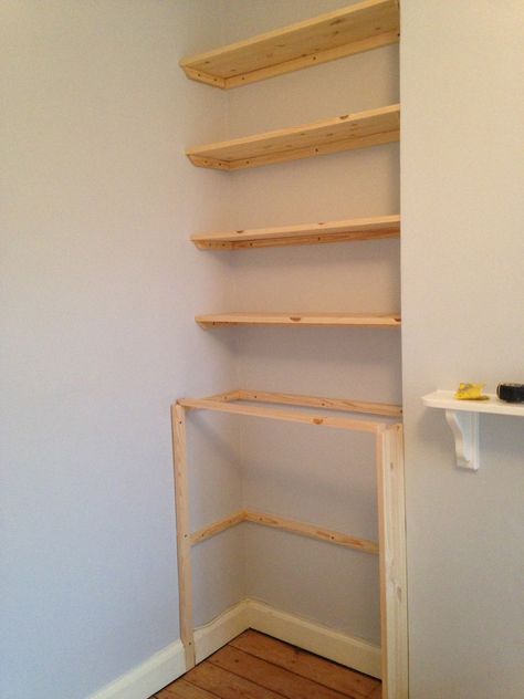 Alcove cupboard and shelving Build Alcove Cupboard, Living Room Beading Ideas, Front Room Alcove Ideas, How To Build Alcove Cupboard, How To Build A Cupboard, Diy Alcove Cupboard, Chimney Alcove Ideas, Alcove Shelving Living Room, Alcove Bookcase