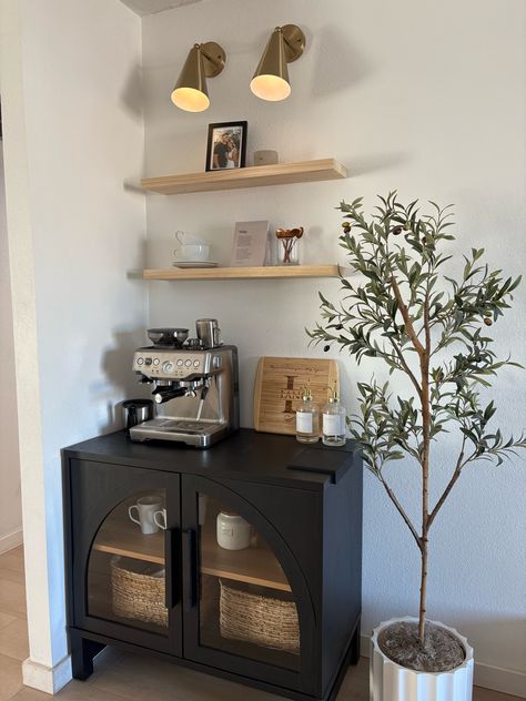 Better Homes & Gardens Juliet Arc … curated on LTK Living Room Coffee Bar Ideas, Small Coffee Bar Corner, Mid Century Modern Coffee Station, Coffee Bar Ideas Cabinets, Coffee Bar Espresso Machine, Coffee Area In Living Room, Entryway Coffee Bar, Coffee Bar Ideas Simple, Small Coffee Bar Cabinet