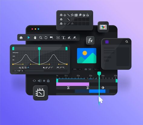 Vector motion designer software. creatin... | Premium Vector #Freepik #vector #video-edit #video-editor #video-editing #animated-videos Video Elements Design, Video Editing Illustration, Animation Apps Free, Ui Design Animation, Editor Setup, 3d Motion Graphics Animation, Software Interface Design, Software Illustration, Video Editing Logo