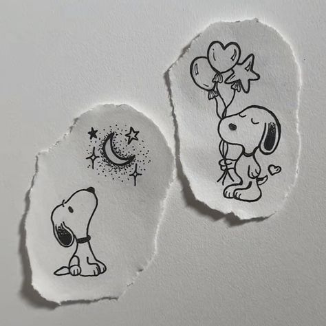 Snoopy Moon Tattoo, Snoopy Couple Tattoo, Simple Snoopy Tattoo, Snoopy And Woodstock Tattoo Matching, Snoopy Matching Tattoos, Cute Snoopy Tattoo, Matching Snoopy Tattoos, Peanuts Tattoo Ideas, Baby Snoopy Tattoo