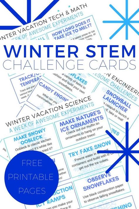 Printable winter STEM challenge activity cards for kids Winter Steam Activities, Winter Stem Challenges, Stem Winter, Winter Stem Activities, Winter Science Activities, Winter Stem, Winter Science Experiments, Education Printables, Steam Challenges