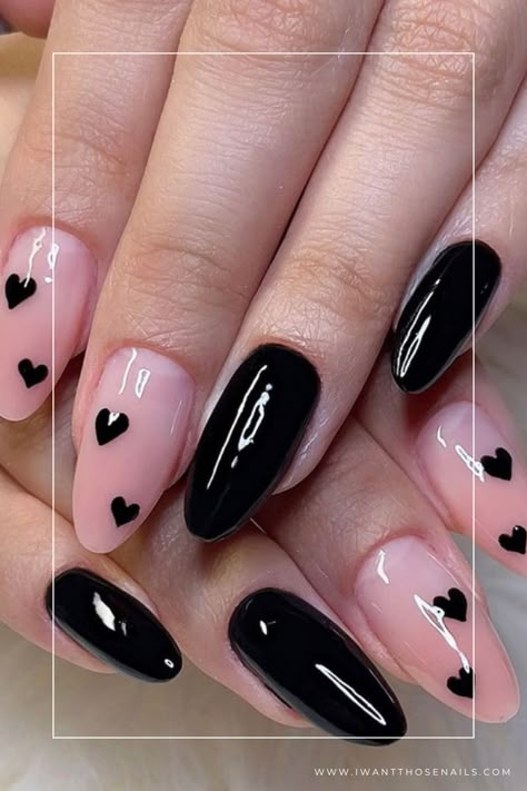 Black Valentines Day Nails Almond Valentines Nails Black, Black Tip Valentines Nails, Valentine Nails Black And Pink, Pink Black And Gold Nails, Black Valentines Day Nails Almond, Black Valentines Day Nails Square, Goth Valentines Nails Short, Valentines Nails Black And Pink, Valentine Nails Black