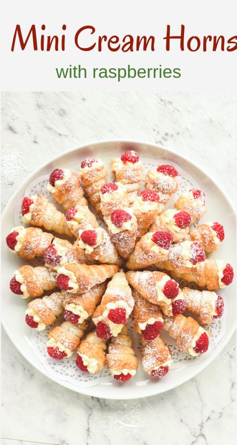 Pastries Recipes Dessert, Cream Horns, Cream Puff Recipe, Mini Pastries, Puff Pastry Desserts, Tea Party Food, Puff Pastry Recipes, Pastry Desserts, Fancy Desserts