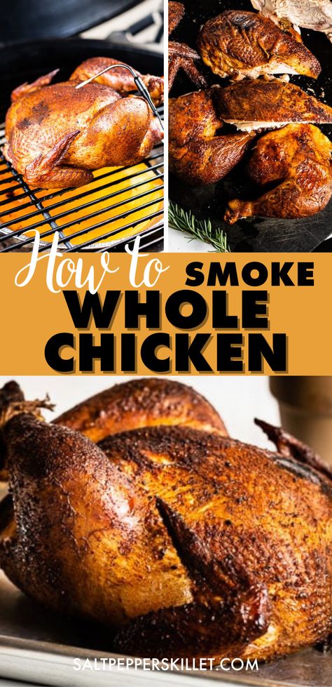 Smoked Chicken Roaster, Whole Chicken Recipes Smoked, Smoked Fryer Chicken, Smoked Whole Chickens, Whole Chicken In Smoker Recipes, Smoker Whole Chicken Recipes, Smoked Full Chicken, Pellet Grill Whole Chicken Recipes, Whole Chicken Pellet Smoker