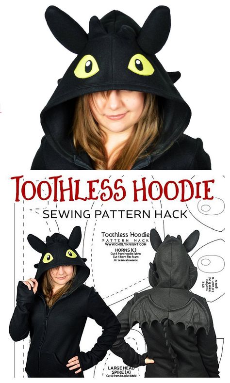 Toothless Sewing Pattern Free, Toothless Costume Diy, Anime Sewing Patterns, Hoodie Crafts, Cricut Sewing Projects, Goth Sewing Patterns, Hoodie Sewing Patterns, Hoodie Sewing Pattern Free, Womens Hoodie Pattern