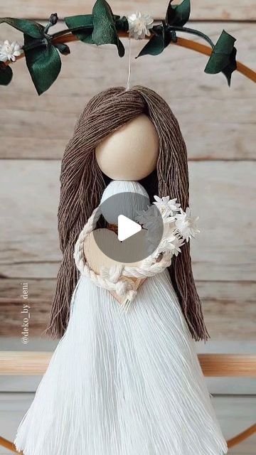 . . Macramé art . . on Instagram: "🌸 New..New..New 🌸  ♡ I feel spring all around these days 🌱 it inspired me to create something fresh and new. Here is the first one of my creations. I hope you will like this lovely macrame doll.  ♡ It's available 💌  #macramedecor #spring #fresh #new #reelsinstagram #dollmaker #macramedoll #creative #craftmom #roominspiration #kidsroomdecor #giftideas #birthdaygirl #geschenkideen #makrameedeko #wienhandmade #handmadegifts #handgemachtmitliebe #geburtsgeschenk" Macrame Angel Ornament Tutorial, Macrame Dolls Tutorials, Macrame Dolls How To Make, Angel Ornaments Diy, Macrame Doll, Macrame Dolls, Macrame Angel, Cute Bunnies, Pin Doll