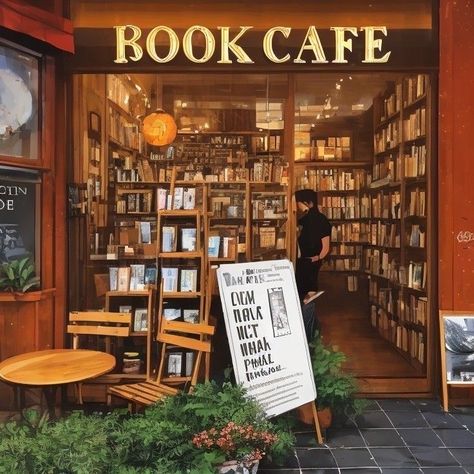 Coffee Library Aesthetic, Cafe And Library, Book Shop Cafe, Bakery Bookstore, Book Cafe Aesthetic, Book Store Cafe, Cafe And Bookstore, Cafe Bookstore, Bookshop Café