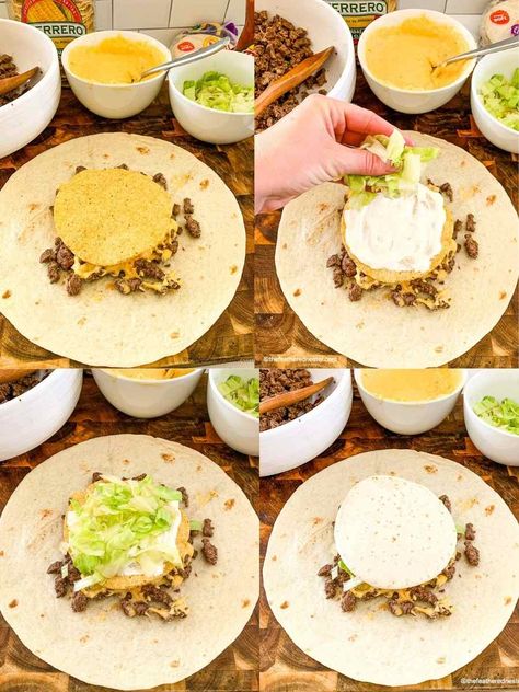 Blackstone Burger Wrap, Crunch Wrap Supreme Recipe Blackstone, Easy Supper Ideas On Blackstone, Black Stone Griddle Crunch Wrap, Yummy Blackstone Recipes, Black Stone Crunch Wrap Supreme, Crunch Wraps Taco Bell, Wraps On The Blackstone, Crunch Wrap On Blackstone