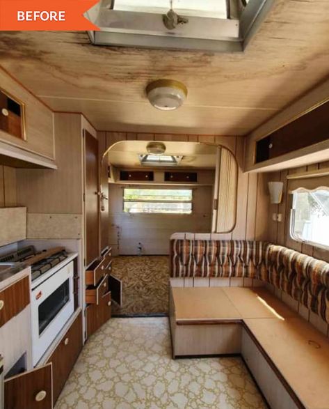 Camper Before And After, Old Rv Remodel Before And After, Caravan Before And After, Retro Caravan Renovation, Caravan Makeover Before After, Redo Camper Interior, Remodeled Campers Before And After, Camper Remodel Before And After, Rv Remodel Before And After