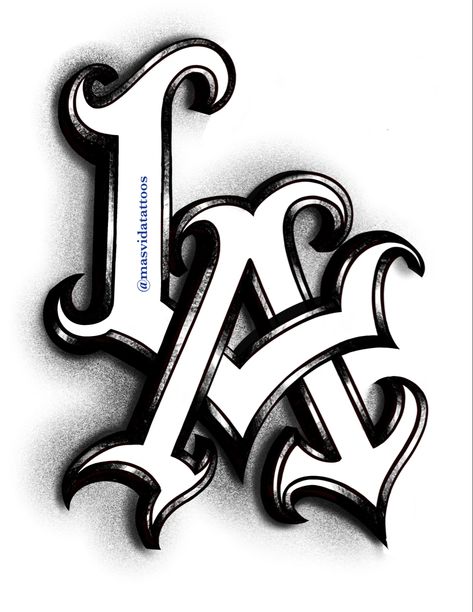 La Lettering Tattoo, La Drawing Art, Chicana Letters, La Logo Tattoo, Los Angeles Tattoo Lettering, Chicano Art Tattoos Gangsters, Chicano Lettering Gangsters, Chicana Lettering, La Tattoo Design