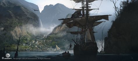 ArtStation - Assassin's Creed IV Black Flag Concept Art, Martin Deschambault Assassins Creed 4, Assassin's Creed Black, Assassins Creed Black Flag, Concept Art World, Pirate Art, Fantasy City, Fantasy Places, Black Flag, Assassin’s Creed