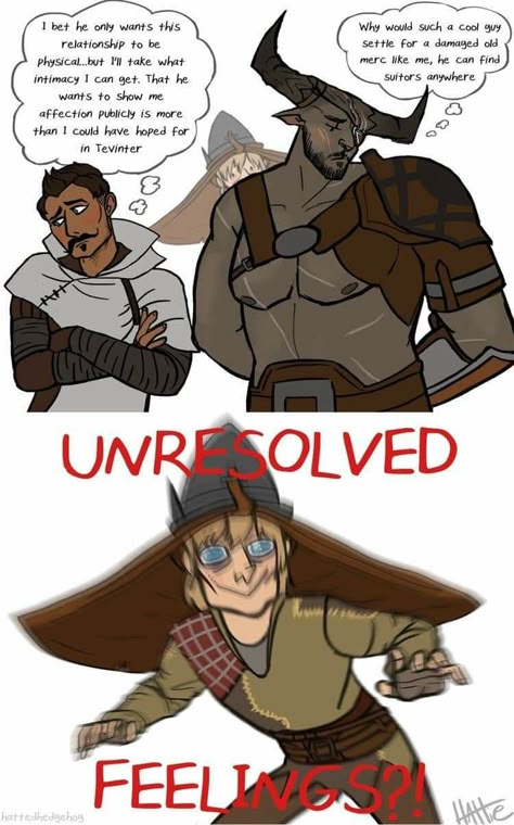 Dragon Age Comics, The Iron Bull, Dragon Age Fanart, Solas Dragon Age, Dragon Age Memes, Mutual Pining, Dragon Age Funny, Dragon Age Romance, Da Inquisition