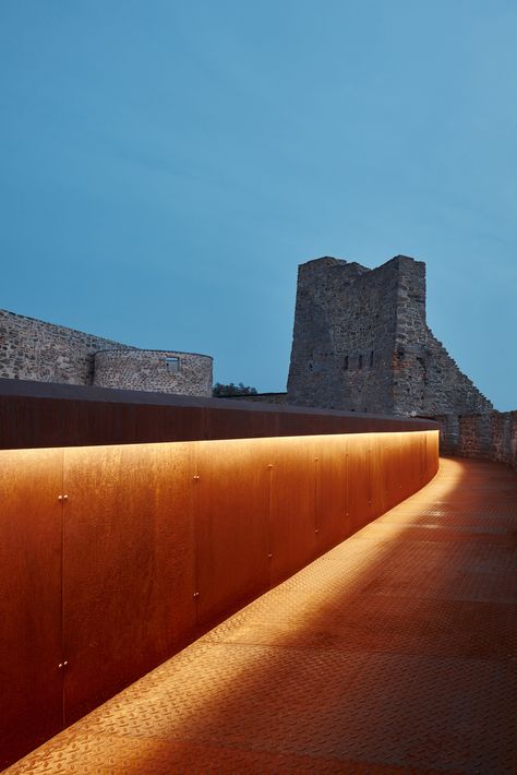 Gallery of Helfštýn Castle Palace Reconstruction / Atelier-r - 21 Masonry Construction, Weathering Steel, Prague Castle, Architectural Lighting, Corten Steel, Architectural Features, Exterior Lighting, 14th Century, Landscape Lighting