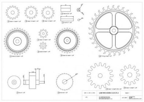 The basic parts of a wooden gear clock, how they work, and how to build one from a wooden-clock plan. Includes step-by-step instructions and video guides. Woodworking Plans Clocks, Wooden Clock Plans, Wooden Gear Clock, Woodworking Software, Woodworking Apron, Woodworking Plans Pdf, Wooden Gears, Gear Clock, Wooden Toys Plans