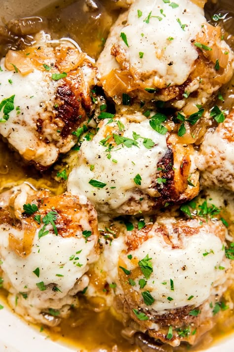 Halloween Dinner Ideas For Adults, French Onion Chicken Bake, Onion Chicken Bake, Halloween Dinner Ideas, The Modern Proper, Modern Proper, French Onion Chicken, Easy Chicken Thigh Recipes, Onion Chicken