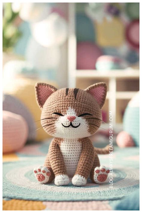 Tim the Crochet Cat Amigurumi Free Pattern Arugami Crochet Cat, Free Crochet Kitten Patterns, Cool Cat Patterns, Free Cat Amigurumi Crochet Pattern, Crocheted Cats Stuffed Animal, Crochet Cat Arigumi, Animaguri Crochet Easy, Always Free Amigurumi Patterns, Crocheted Cat Pattern Free