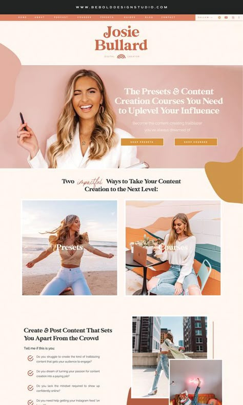 Bold Website Design Inspiration, Blogger Website Design, Feminine Website Design, Website Layout Inspiration, Feminine Website, Coach Website, Website Design Ideas, Webdesign Inspiration, Digital Creator