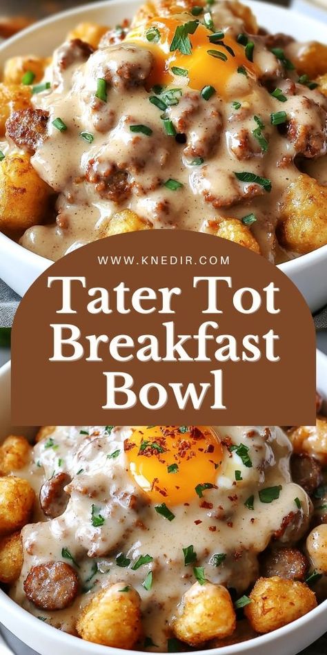 Start your day with our Ultimate Tater Tot Breakfast Bowl! 🍳🥔 Crispy tater tots, scrambled eggs, bacon, cheese, and fresh veggies make a hearty, delicious meal. Perfect for busy mornings or weekend brunches. Customize with avocado or hot sauce for extra flavor. Click to discover the full recipe and make your mornings easier and tastier! Save this pin to elevate your breakfast game. #BreakfastBowl #TaterTotRecipe #MorningMeal #EasyBreakfast #DeliciousStart 🍳🥔🥓🧀 Stove Top Breakfast Ideas, Breakfast Totchos Recipe, Brisket Breakfast Recipes, Breakfast Bowls With Potatoes, Tater Tot Breakfast Bowl, Egg Bowl Breakfast, Breakfast Scramble Bowl, Breakfast Poutine Recipe, Christmas Day Breakfast Ideas