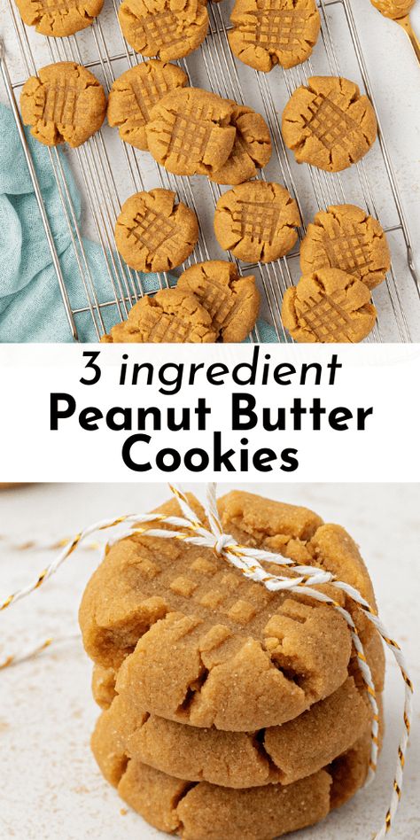 Get ready to run to your kitchen, because these 3 ingredient peanut butter cookies are almost too good to be true! What if I told you that you could have the best peanut butter cookies with only 3 ingredients that you probably have right now, and you can have them in just 15 minutes? Read on, because your peanut butter lovers dreams just came true! Three Ingredients Peanut Butter Cookies, 5 Ingredient Peanut Butter Oatmeal Chocolate Chip Cookies, No Butter Peanut Butter Cookies, Easy Cookie Recipes Peanut Butter, Clean Ingredient Cookies, Pb Cookies 3 Ingredient, How To Make Peanut Butter Cookies, 4 Ingredient Peanut Butter Cookies, Easy Peanut Butter Cookies 3 Ingredients