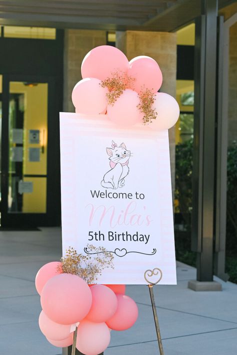 Aristocats First Birthday Party, Aristocats Party Decorations, Aristocat Birthday Party Ideas, Marie Themed Birthday Party, Aristocats Birthday Party Ideas, Aristocrats Marie Birthday, Marie The Cat Birthday Theme, Aristocrats Birthday Party, Marie Aristocats Birthday Party