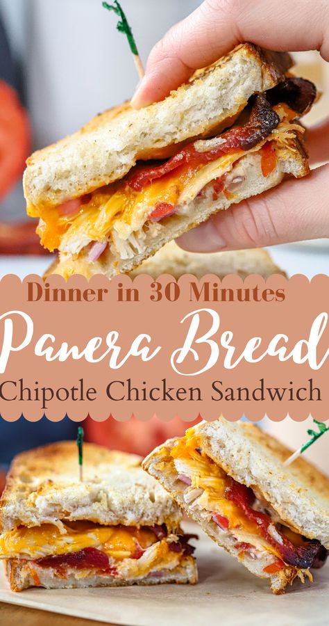 Who remembers the orginal Panera Bread Chipotle Chicken Sandwich they took off the menu?? Well if we can't have the original, we might as well learn how to make a copy cat at home for dinner... am I right?? This sandwich is everything you want and more. Plus the Chipotle Mayo you want to bathe in! You guys will want to dive into this delicious, perfect & lightened up Chipotle Chicken Sandwich! Enjoy!! Panera Buffalo Chicken Sandwich, Chipotle Sandwich Recipes, Panera Chicken Sandwich Recipes, Panera Bread Chicken Sandwich, Panera Bread Recipes Sandwiches, Popular Sandwich Recipes, Chipotle Chicken Sandwich Recipe, Sriracha Chicken Sandwich, Spicy Mayo Chicken Sandwich