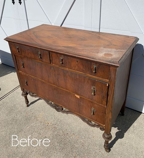 11 Dramatic Furniture Makeovers Redone Antique Furniture, Refinished Walnut Dresser, Restored Antique Furniture, Antique Furniture Modern Styling, Refurbished Mahogany Furniture, Upcycle Dark Wood Furniture, Refinish Vintage Dresser, Redone Antique Dresser, Upcycle Mahogany Furniture