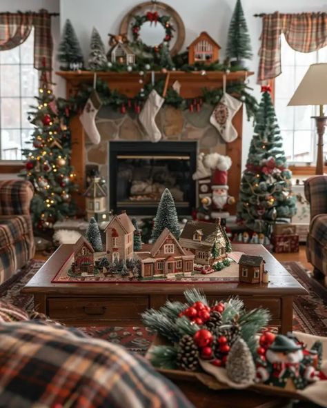 45 Farmhouse Christmas Decor Living Room Ideas - Home Soils Vintage Farmhouse Christmas Decor, Vintage Christmas Decorations Farmhouse, Country Farmhouse Christmas Tree, Happy Yuletide, Farmhouse Christmas Decor Living Room, Old World Christmas Decor, Primitive Christmas Decorating Ideas, Christmas Dining Table Decorations, Christmas Decor Living Room