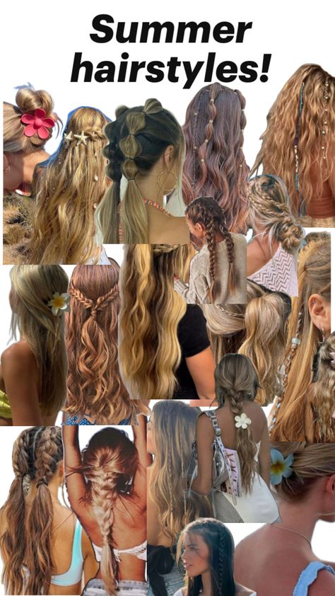 4th Of July Hairstyles For Medium Hair, Island Hairstyles Braids, Hairstyles To Wear To The Pool, Long Hair Beach Hairstyles, River Day Hairstyles, Hairstyles For Lake Days, Hairstyles For A Pool Party, Cute Camp Hairstyles, Tropical Hairstyles Beach