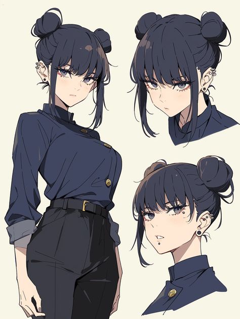 Modern Anime Character Art, Character 3/4 View, Anime Oc Female Character Design, Female Pose Anime, Cool Female Character Designs, Pose Anime Female, Anime Female Character Art, Lazy Character Design, Anime Hair Styles Female