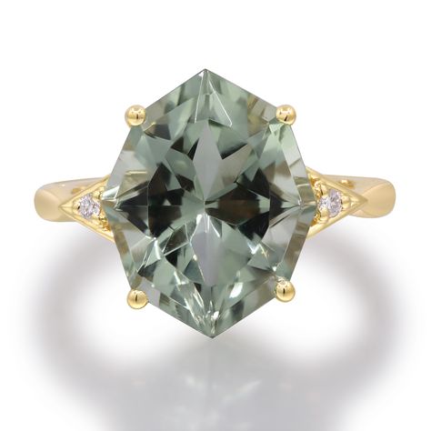 Experience the allure of this yellow gold ring, featuring a stunning 15x12mm marquise-shaped green amethyst - a symbol of serenity and spiritual growth. The ring is further enhanced by two round brilliant cut diamonds that shine with unmatched brilliance. | Green Amethyst and Diamond Accent Ring | 10K Yellow Gold | Round Brilliant Cut | Size 6.5 | 2mm | Helzberg Diamonds Fine Jewelry Gold With Green Amethyst, Gift Marquise Amethyst Ring In Yellow Gold, Yellow Gold Marquise Amethyst Ring As Gift, Luxury Yellow Gold Green Amethyst Ring, Luxury Green Amethyst Ring, Pear Shaped Wedding Rings, Gem Engagement Rings, Helzberg Diamonds, Apt Decor