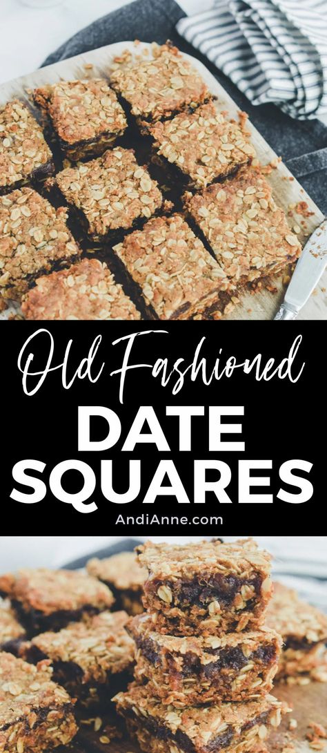 Small Batch Date Squares, Dates Squares Recipe, Oat And Date Bars, Date Squares Healthy, Date Squares Recipe Easy, One Bowl Date Nut Oat Bars, Matrimonial Cake Date Squares, Date Paste Recipes Baking, Date Squares Old Fashioned