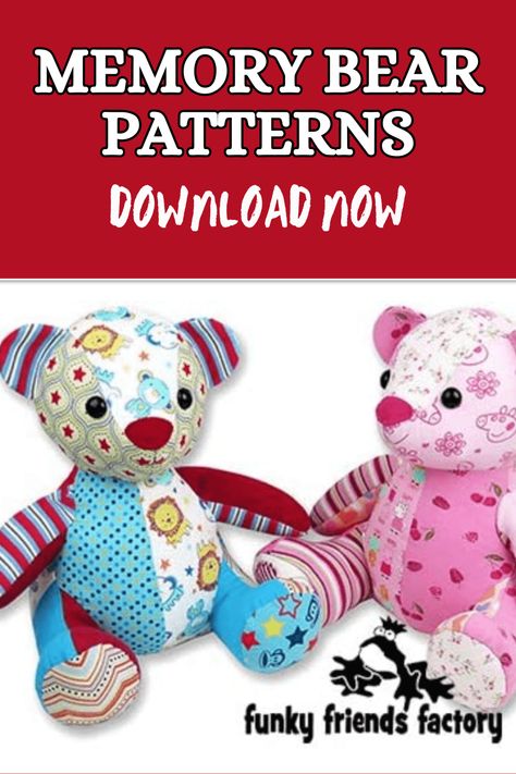 Craft heartfelt keepsakes with these beautiful memory bear patterns! Perfect for transforming cherished clothing into adorable bears, these patterns help you create unique and sentimental gifts. Ideal for honoring loved ones or preserving special memories, memory bear patterns provide step-by-step instructions to guide you through making a meaningful and lasting tribute. Memory Bears Pattern Free, Keepsake Teddy Bear, Patchwork Bear, Toy Sewing Patterns, Memory Items, Teddy Bear Patterns Free, Bear Sewing Pattern, Memory Bears Pattern, Teddy Bear Patterns