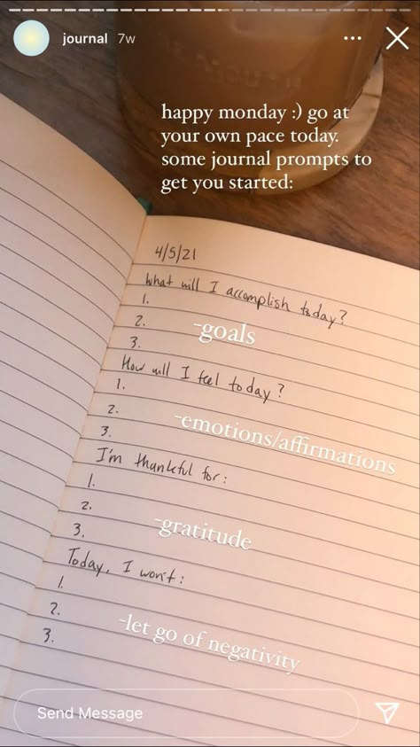 Check out these morning #journalprompts by @tessroski on #instagramstories. Follow for more! 💕 #instagram #igstory #instagramstoryideas #journaling #journal #selfcareroutine Journal Affirmations I Am, Good Habits Journal, Questions To Ask In The Morning, Morning Writing Journals, Journal Prompts Morning Routine, What To Journal About In The Morning, Journal Questions Morning, Morning Check In Journal, Journaling In The Morning