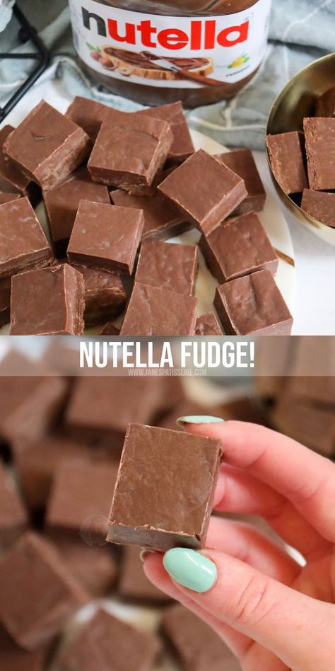 Nutella Fudge Bites, Nutella Fudge Recipe, Fudge Business, Nutella Treats, Jane Patisserie, Pelo Chocolate, Christmas Bakes, Easy Chocolate Fudge, Nutella Fudge