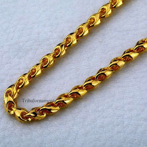 Buy All Length Customized Unique Style 22kt Yellow Gold Handmade Online in India - Etsy Mens Chain Designs, Mens Gold Chain Necklace, Gold Chain Design, Handmade Gold Jewellery, Handmade Chain, Mens Gold Jewelry, Gold Chains For Men, Gold Ring Designs, Gold Jewelry Simple