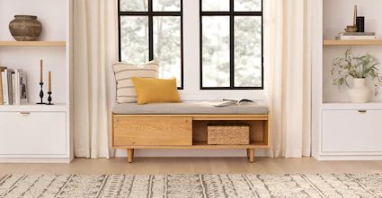 Contemporary, Mid Century & Modern Storage Benches + Ottomans | Article Oak Storage Bench, Bedroom Bench Modern, Mid Century Modern Storage, Modern Storage Bench, Mid Century Storage, Mid Century Modern Bench, Article Furniture, Oak Bench, Mid Century Modern Bedroom