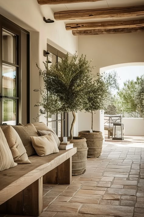 Mediterranean Interior Design: Warm and Inviting Spaces - Quiet Minimal Mediterranean Style Front Porch, Italian Inspired Interior Design, Mediterranean Veranda, Mediterranean House Interior Design, Rich Interior Design, Italian House Interior, Mediterranean Porch, Italian Villa Interior, Mediterranean Backyard