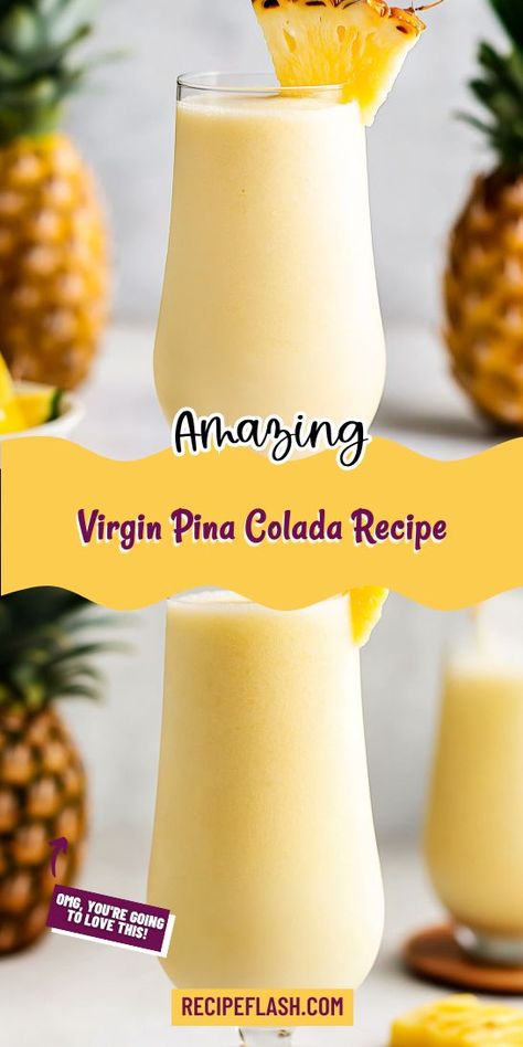 Dreaming of a beach getaway? Treat yourself to a Virgin Pina Colada that captures that vibe without the alcohol! This creamy, fruity delight is perfect for all occasions. Be sure to save this recipe for when you need a refreshing non-alcoholic drink to brighten your day! Vitamix Pina Colada Recipe, Pina Colada Mix Recipe Drinks, Pina Colada Smoothie Non Alcoholic, Best Pina Colada Recipe Non Alcoholic, Pina Colada Drinks Non Alcoholic, How To Make Piña Colada Drink, Diy Pina Colada Drink, Nonalcoholic Pina Colada Recipe, Low Sugar Pina Colada Recipe