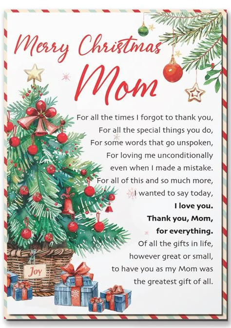 PRICES MAY VARY. THOUGHTFUL DESIGN: This Christmas card for Mom features a heartwarming and festive design that captures the spirit of the season. With its unique design, beautiful artwork, and carefully chosen words, this card will convey your love and appreciation for everything your mom does. The note cards are blank inside, allowing you to write your own heartfelt message. Create a lasting impression by including your personal style in your wording, making the card even more special PREMIUM QUALITY: Crafted with care, Merry Christmas card for mom is printed on high-quality, eco-friendly cardstock for a luxurious feel. This card will be a wonderful and meaningful way to express your love for your mother. Perfect Christmas Gift for Mom from Daughter, Son, Kids DETAILED SIZE INFORMATION: Gift For Mom For Christmas, Season Greetings Card Design, Christmas Cards For Mom, Mom Christmas Card, Christmas Message For Family, Christmas Card For Mom, Christmas Massage, Merry Christmas Mom, Merry Christmas Greeting Cards