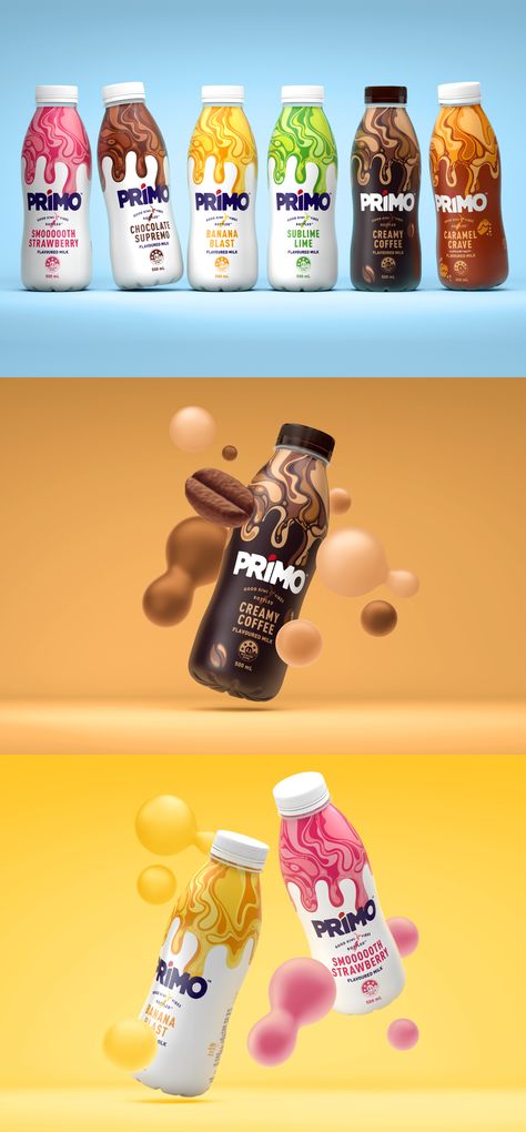 Unified Brands - Unified Brands Update Kiwi Flavoured Milk Brand Primo – The Primo team came to us to design an exciting limited edition coffee range. This new offer had to feel part of the brand family but clearly stand out, to garner the attention it needed in the high impulse category of flavoured milk. – #dairy #agency #branddesign #brandidentity #packagingdesign #graphicdesign #designawards #wbds Flavoured Milk Packaging, Flavored Milk Packaging, Milkshake Branding, Milk Bottle Design, Milk Flavors, Milk Branding, Milk Packaging Design, Dairy Brands, Milk Design