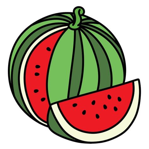 Watermelon Drawing Tutorial - How to draw Watermelon step by step Easy Watermelon Drawing, Watermelon Outline, Watermelon Sketch, Draw Watermelon, Watermelon Drawing, Watermelon Painting, Eiffel Tower Lights, Plant Games, Watermelon Seeds