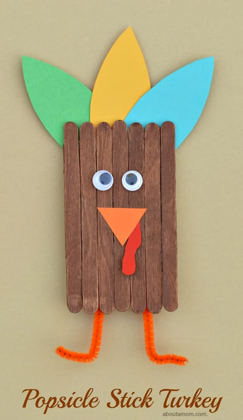 popsicle-stick-turkey Classroom Thanksgiving Crafts, Craft Stick Turkey, Thanksgiving Crafts For Senior Citizens, Fall Crafts With Popsicle Sticks, November Crafts For Kids Elementary, Popsicle Stick Turkey, Kids Thanksgiving Crafts, Thanksgiving Arts And Crafts, Thanksgiving Festivities